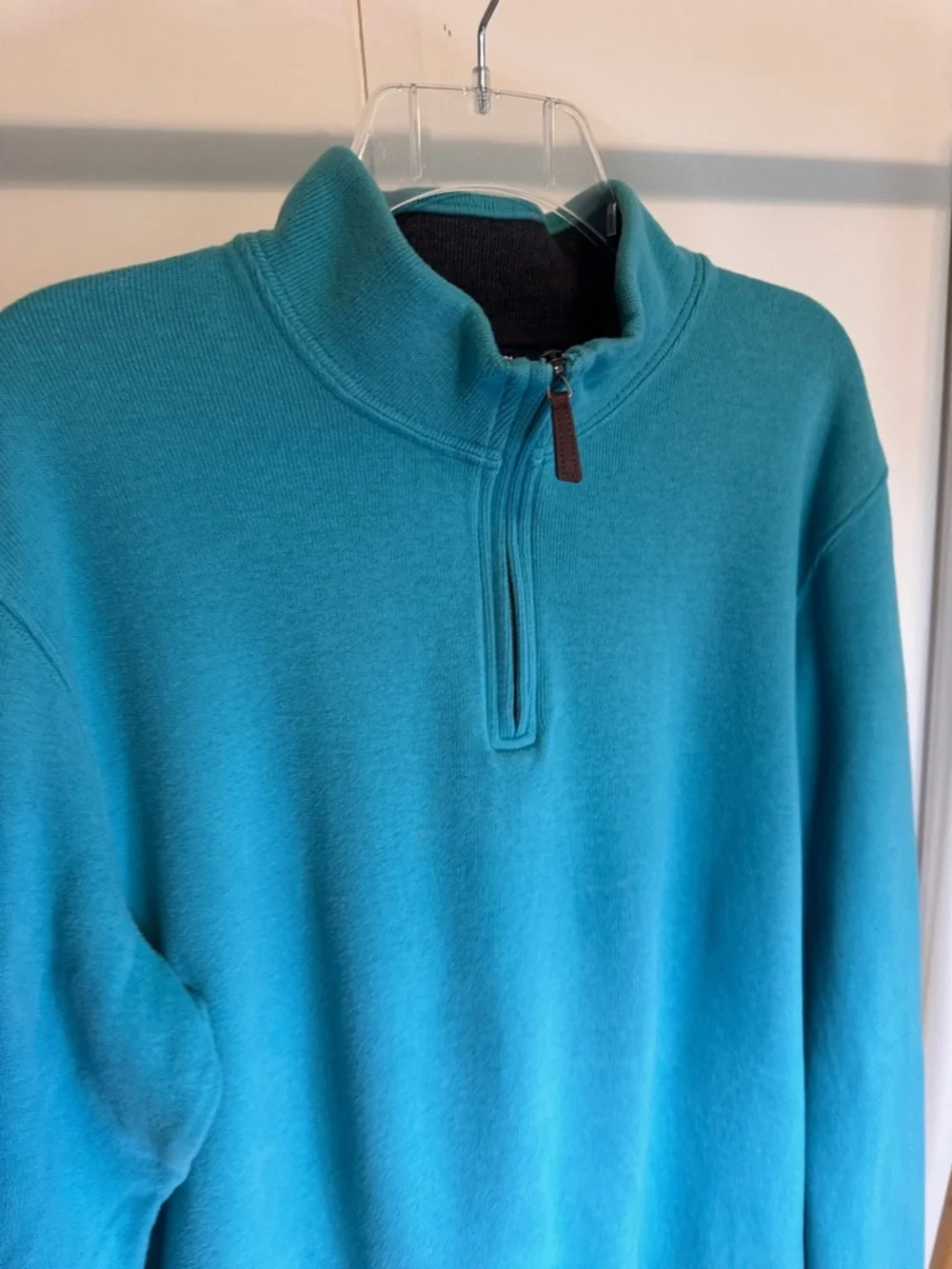 Lands' End Men's 1/4 Zip-Up Fleece Sweater - Teal Blue